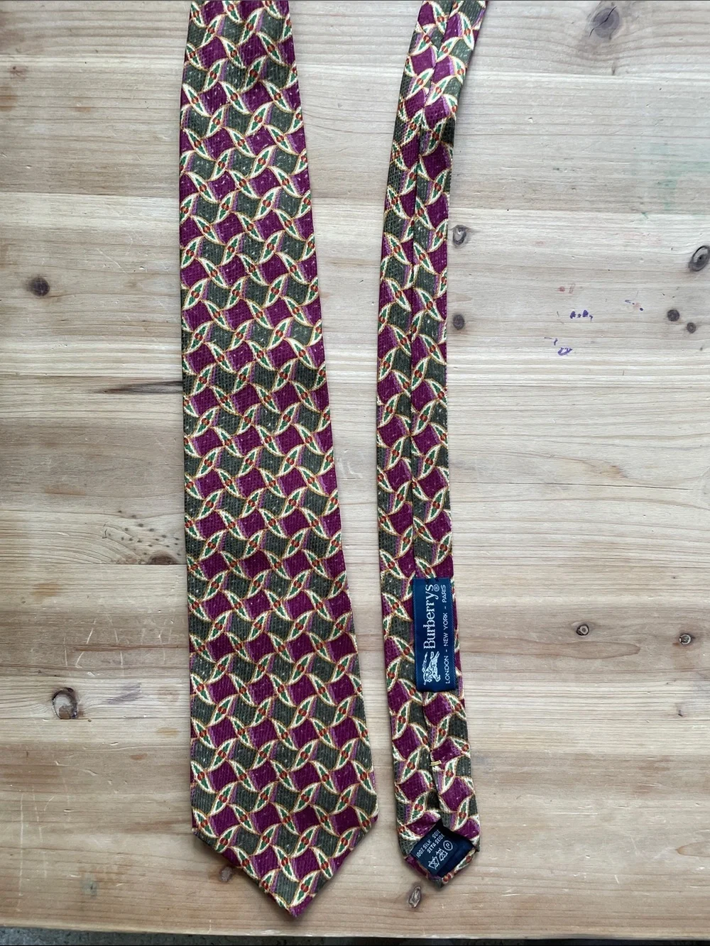 Burberry Green and Grape Geometric Silk Tie